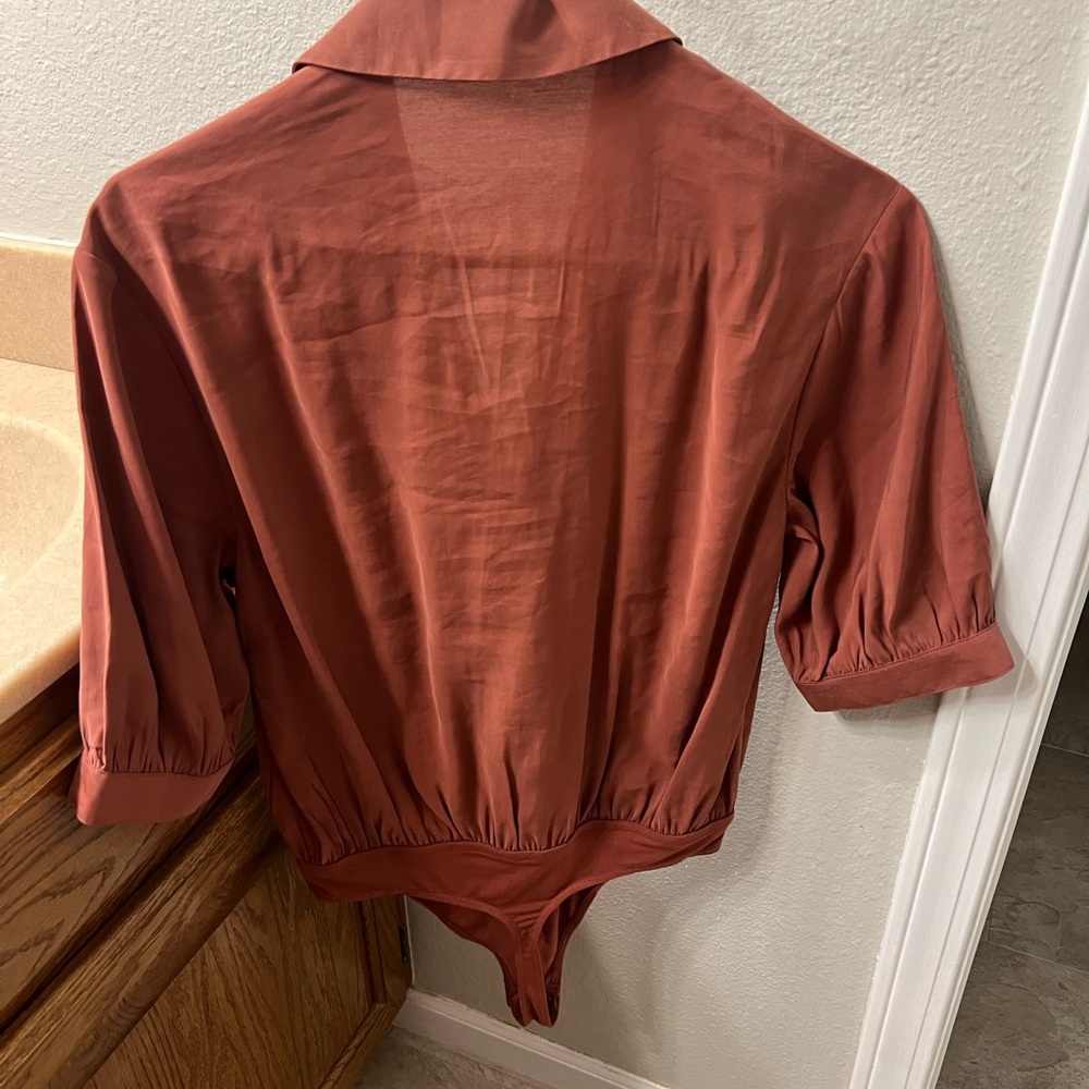 Express Rust Button-Front Bodysuit - Picture 2 of 2
